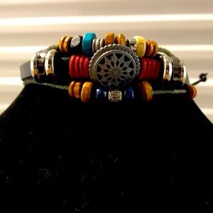 Boho Adjustable Cord Beaded Western Bracelet Multi-Strand NWOT
